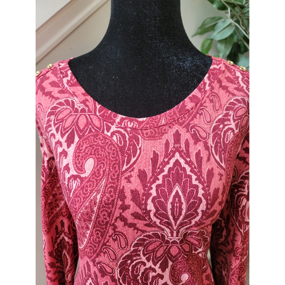 Michael Michael Kors Shirt Dress Women's Large Red Pink Polyester Long Sleeves