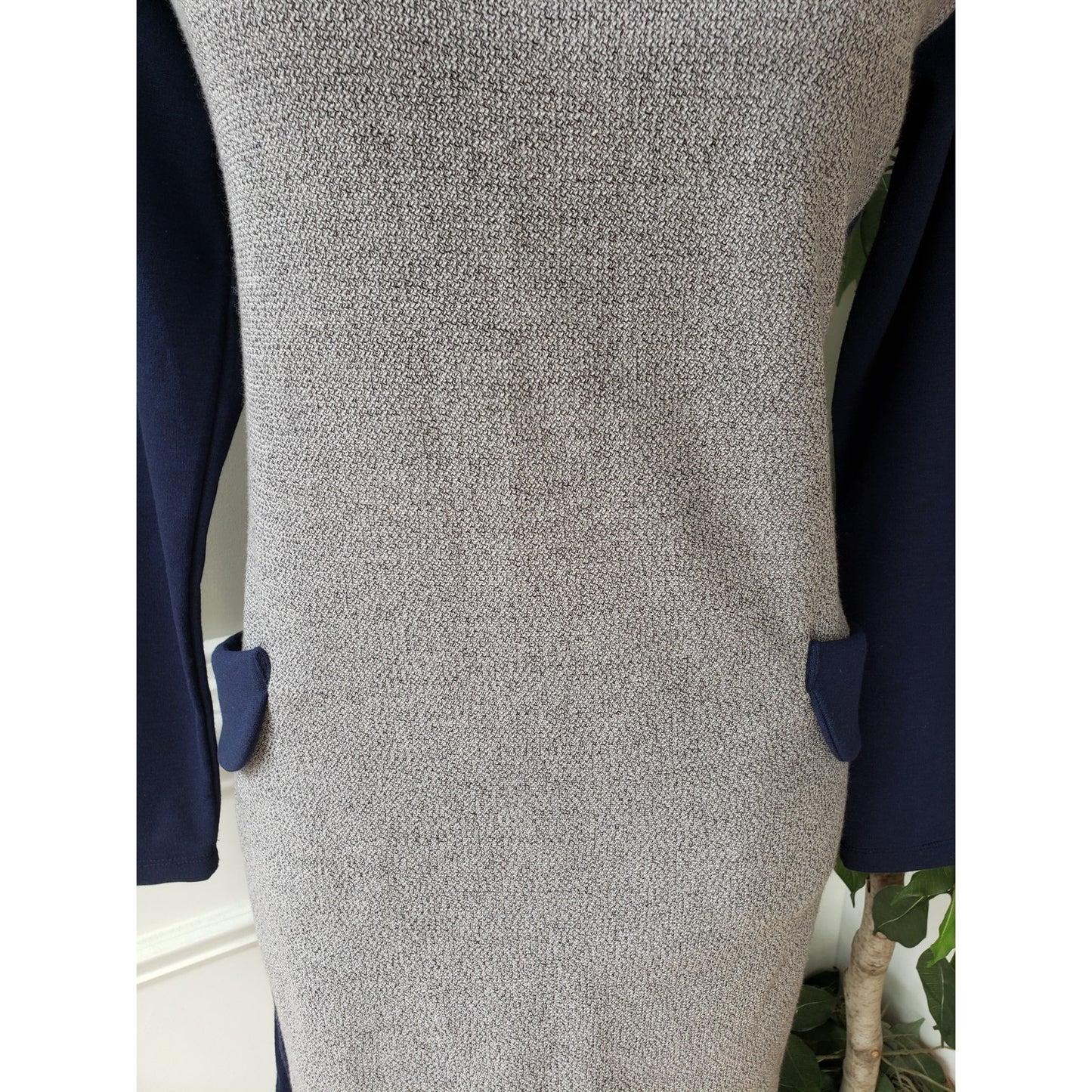 Dodry Sweater Dress Womens Medium Gray Blue Knit Long Sleeve Round Neck Pullover