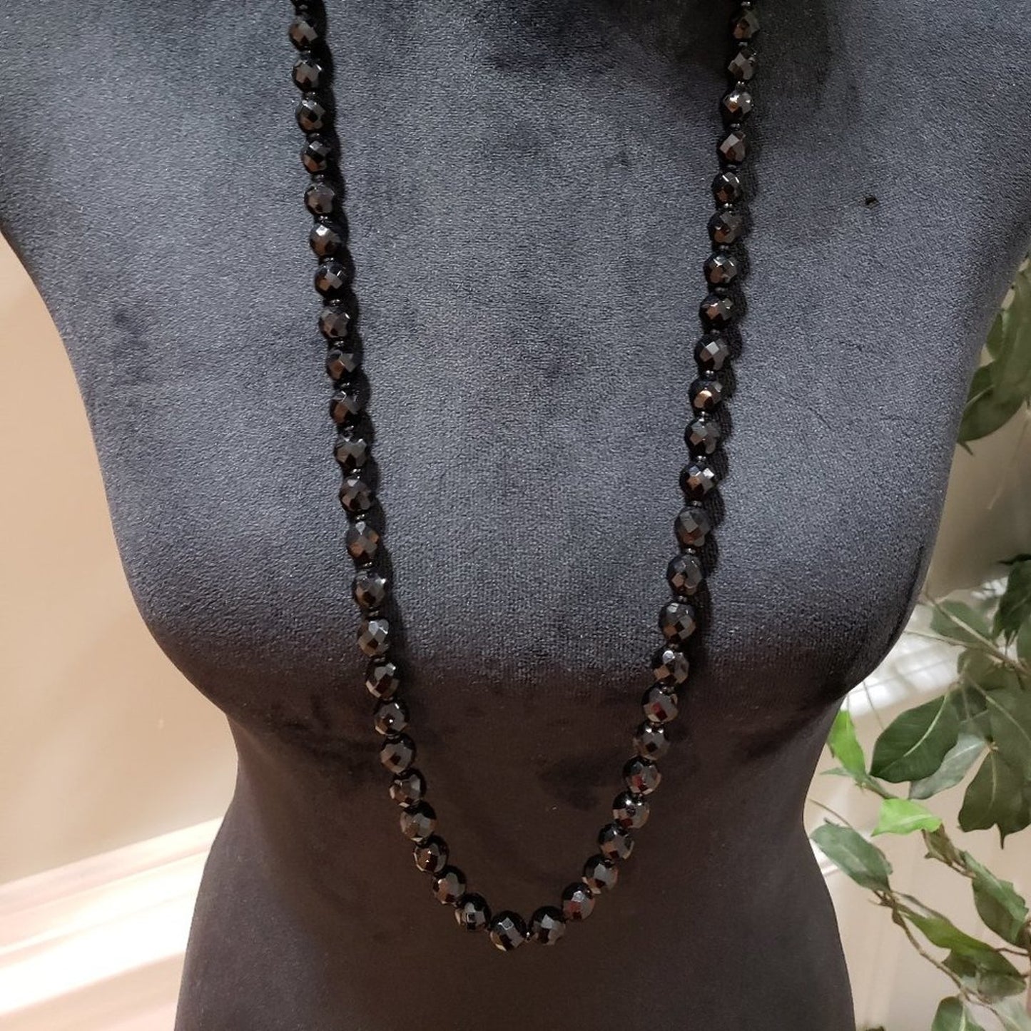 Womens Fashion Black Beaded Statement Long Collar Necklace with Lobster Clasp