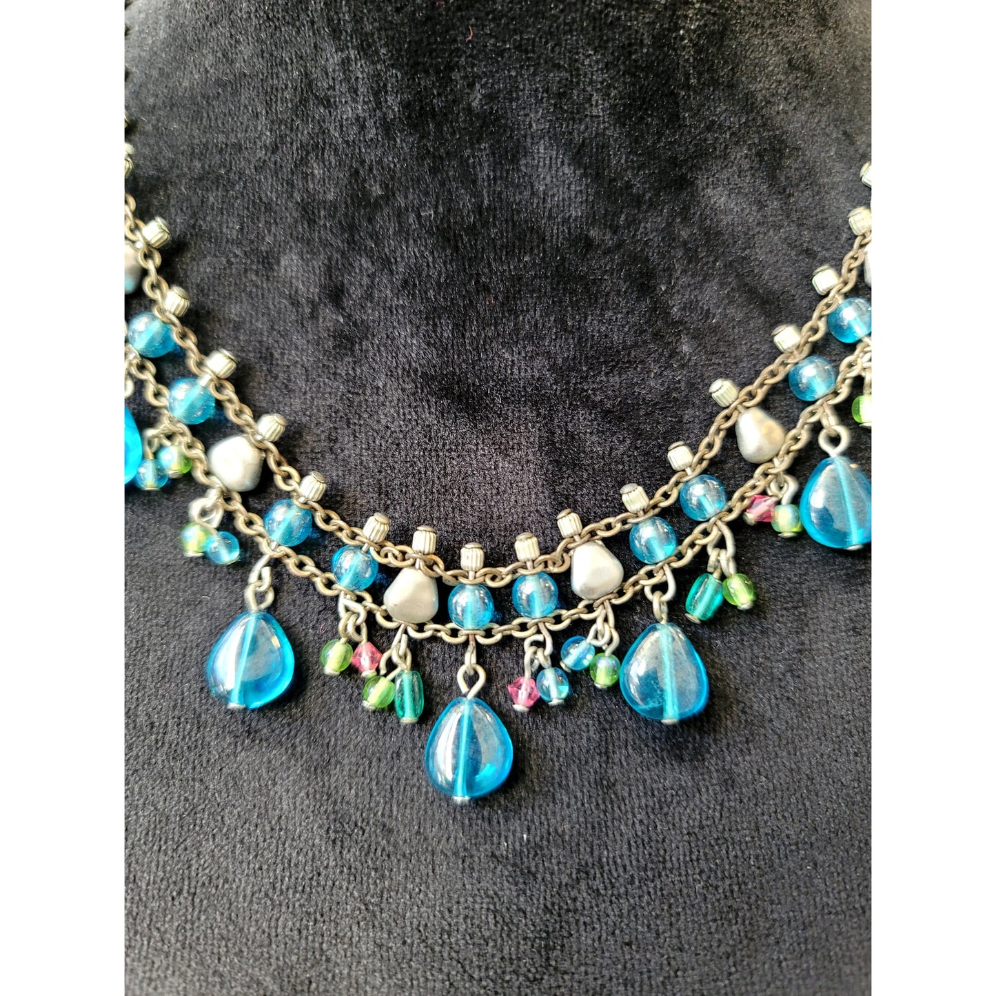 Women Turquoise Teardrop Beaded Statement Necklace Handmade Boho Jewelry