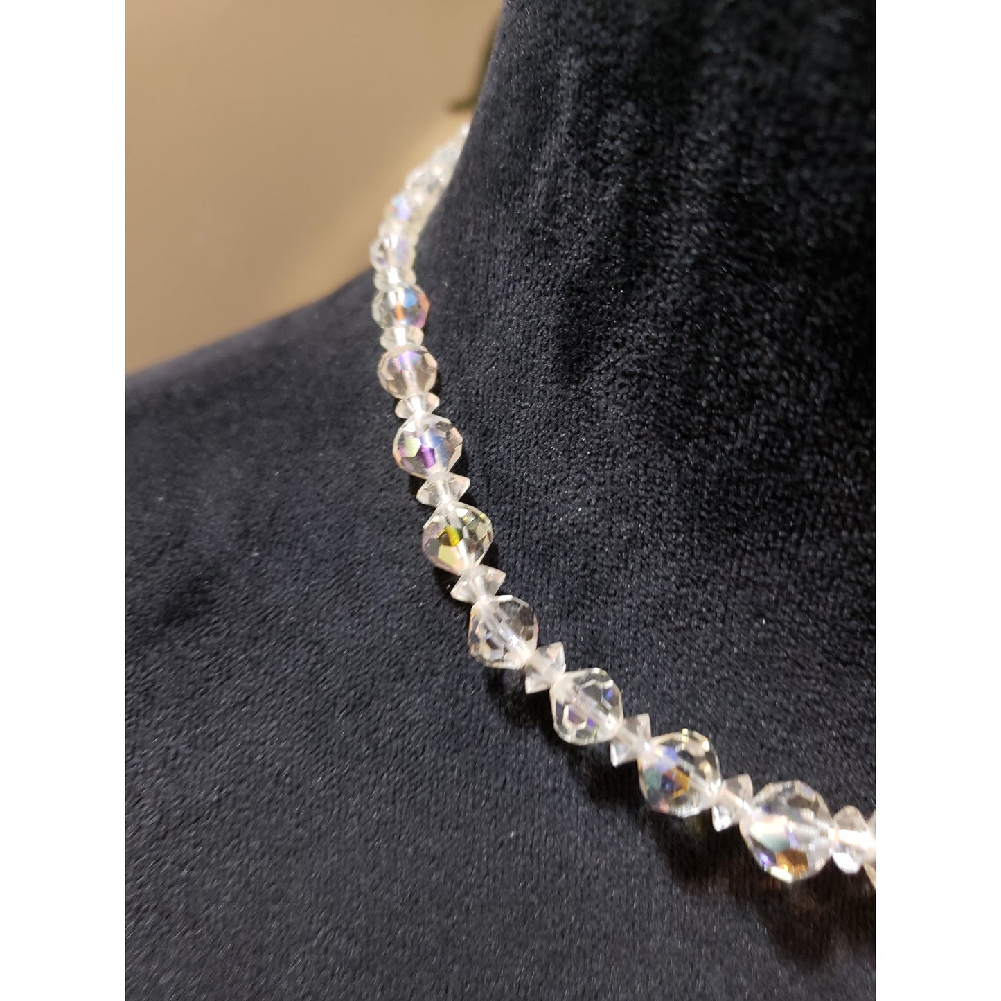 Womens Clear Aurora Borealis Graduated Chain Necklace with Spring Ring Clasp