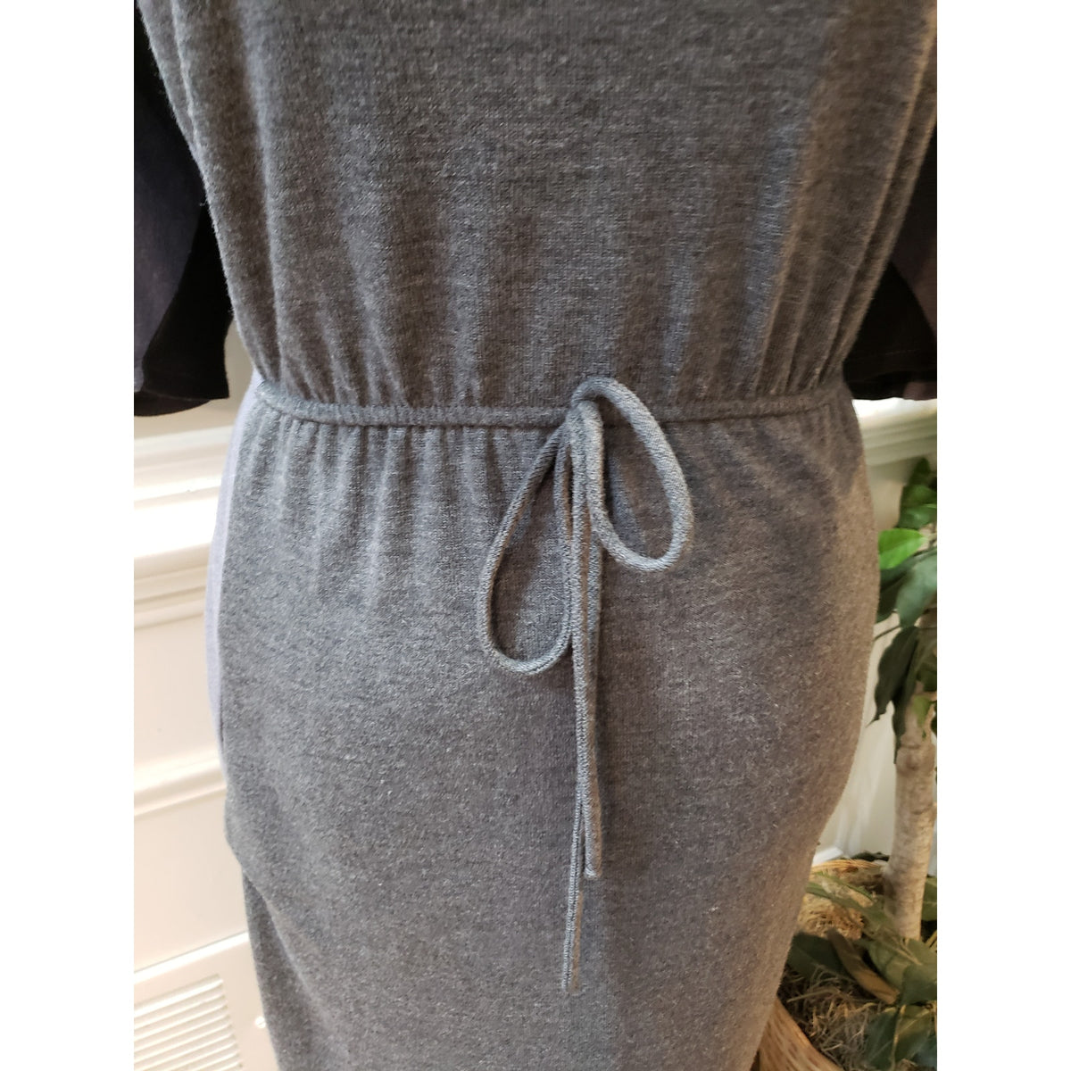 Delirious Dress Women 3X Gray Knit Short Sleeve Tie Waist Pocket Lounge
