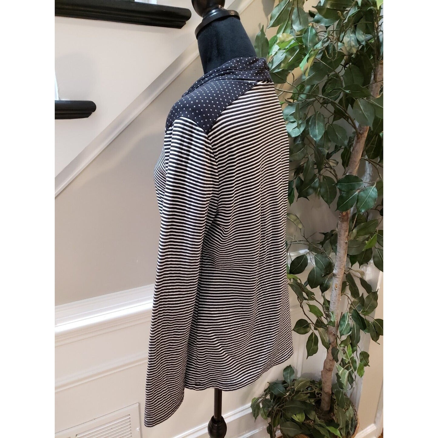 Weekends by Chico's Women's Black White Striped Long Sleeve Cowl Neck Sweater 1M