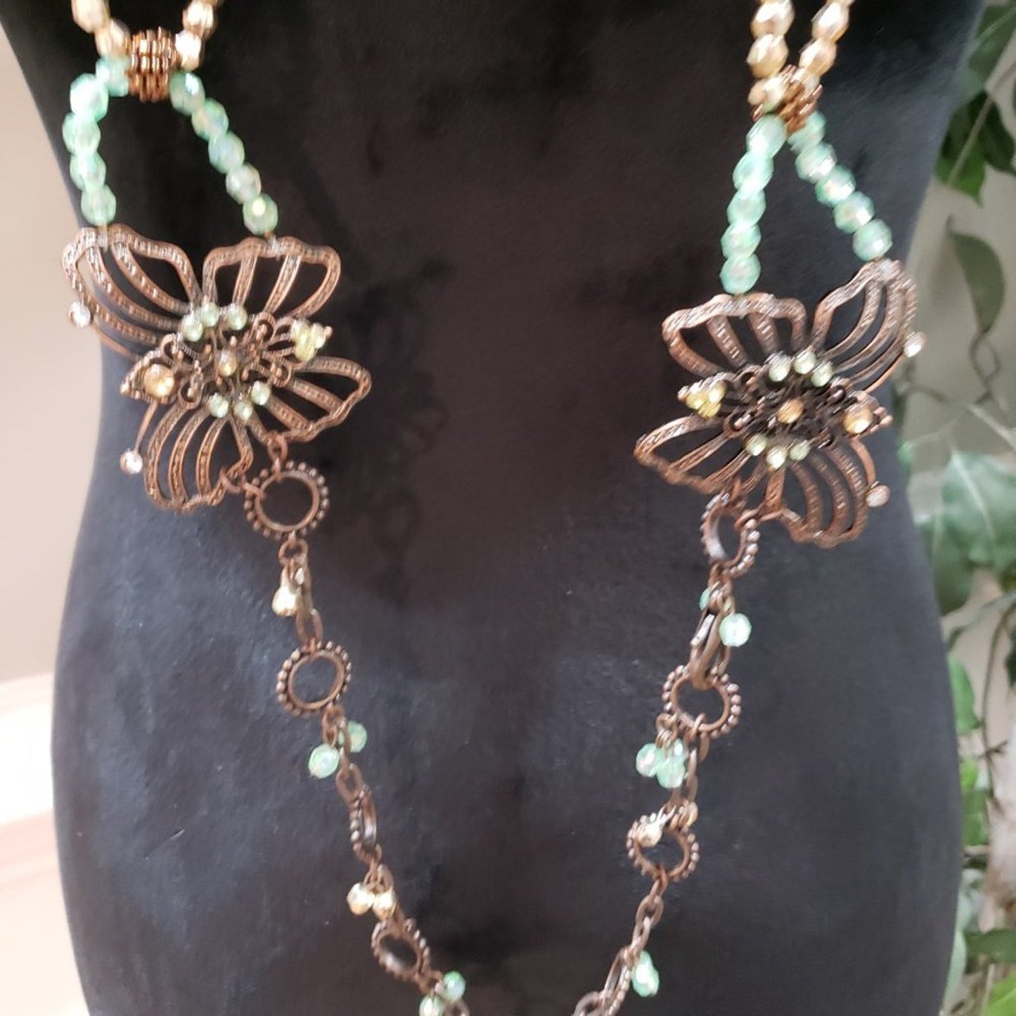 Womens Gold Tone & Blue Beaded Butterfly Statement Fashion Jewellery Necklace
