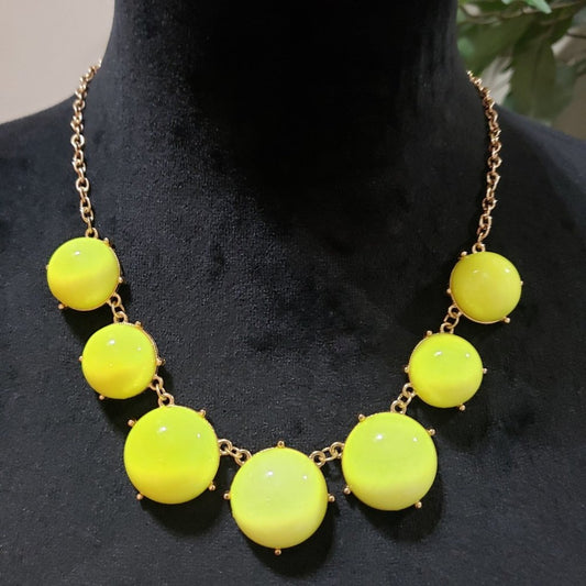 Womens Round Yellow Chunky Beaded & Gold Tone Chain Necklace