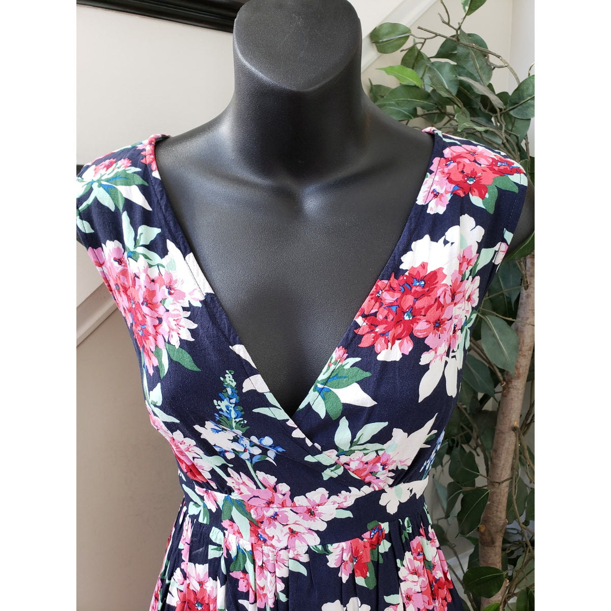 Jojo Maman Bebe Maternity Dress Womens Blue Floral Wrap V Neck Pleated Comfort M