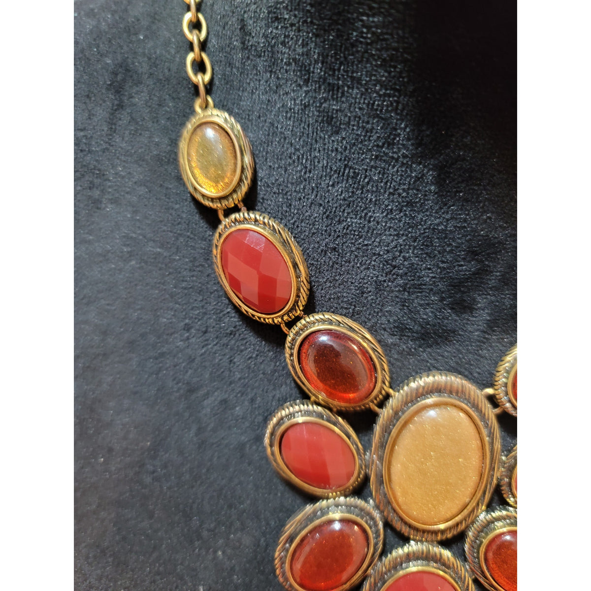 Liz Claiborne Women's Gold Tone Red Gem Statement Necklace With Lobster Claw