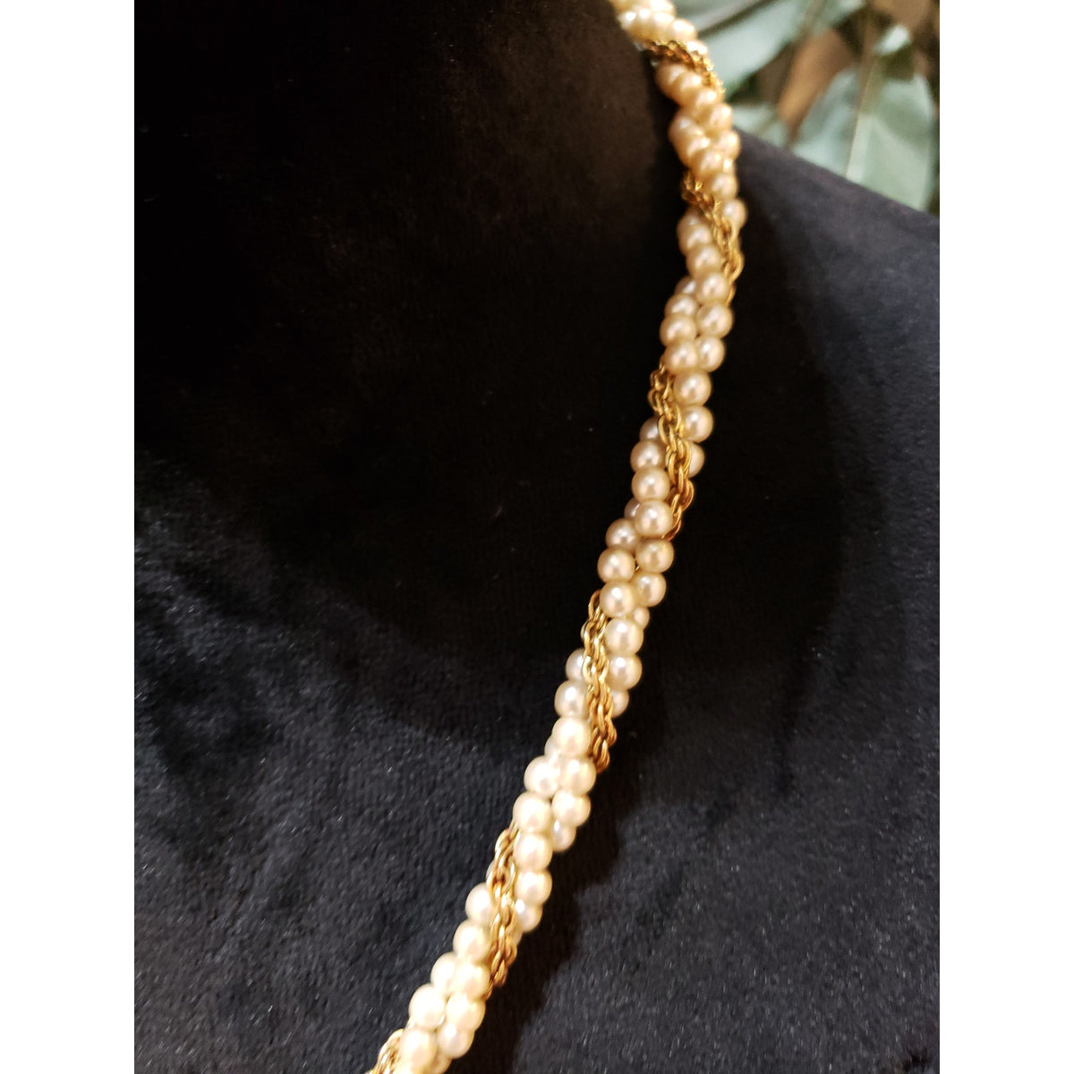 Womens Multi Strand Faux Pearls & Golden Chain Twisted Beaded Necklace Jewelry