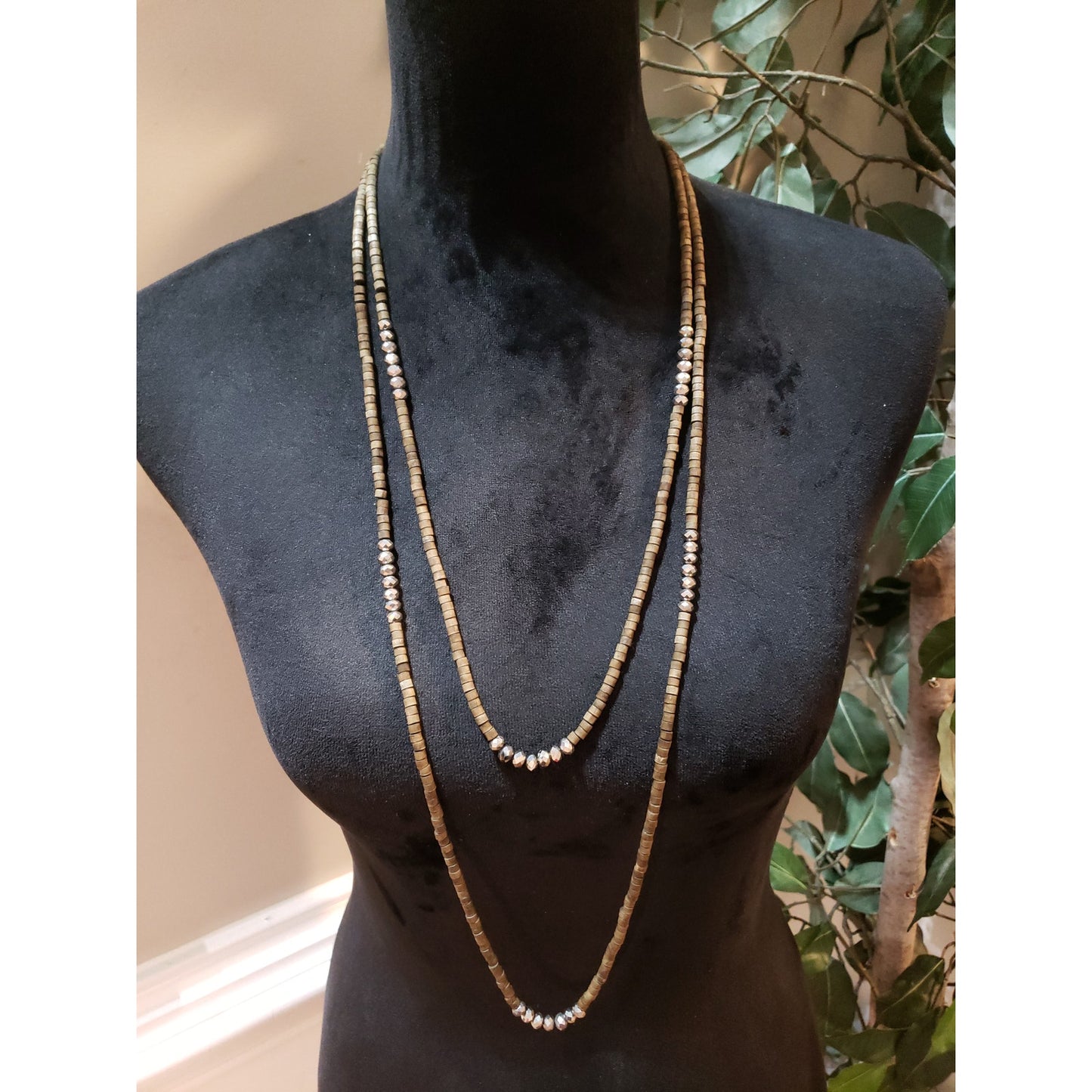 Womens Fashion 2 Strand Faceted Crystals Stone Heishi Beaded Necklace Jewelry