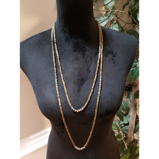 Womens Fashion 2 Strand Faceted Crystals Stone Heishi Beaded Necklace Jewelry