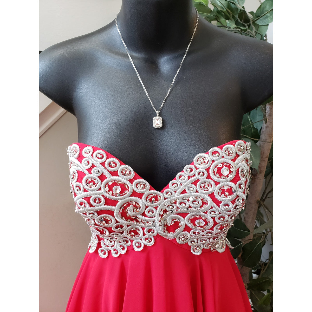 Fiesta Prom Dress Women Small Red Rhinestone Polyester Beaded Off The Shoulder