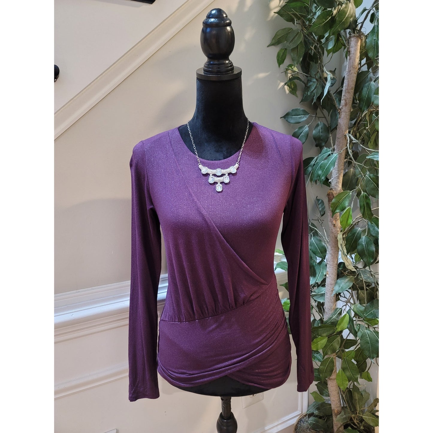 Express Top Women's Size Small Purple Long Sleeves Wrap Stretch Blouse