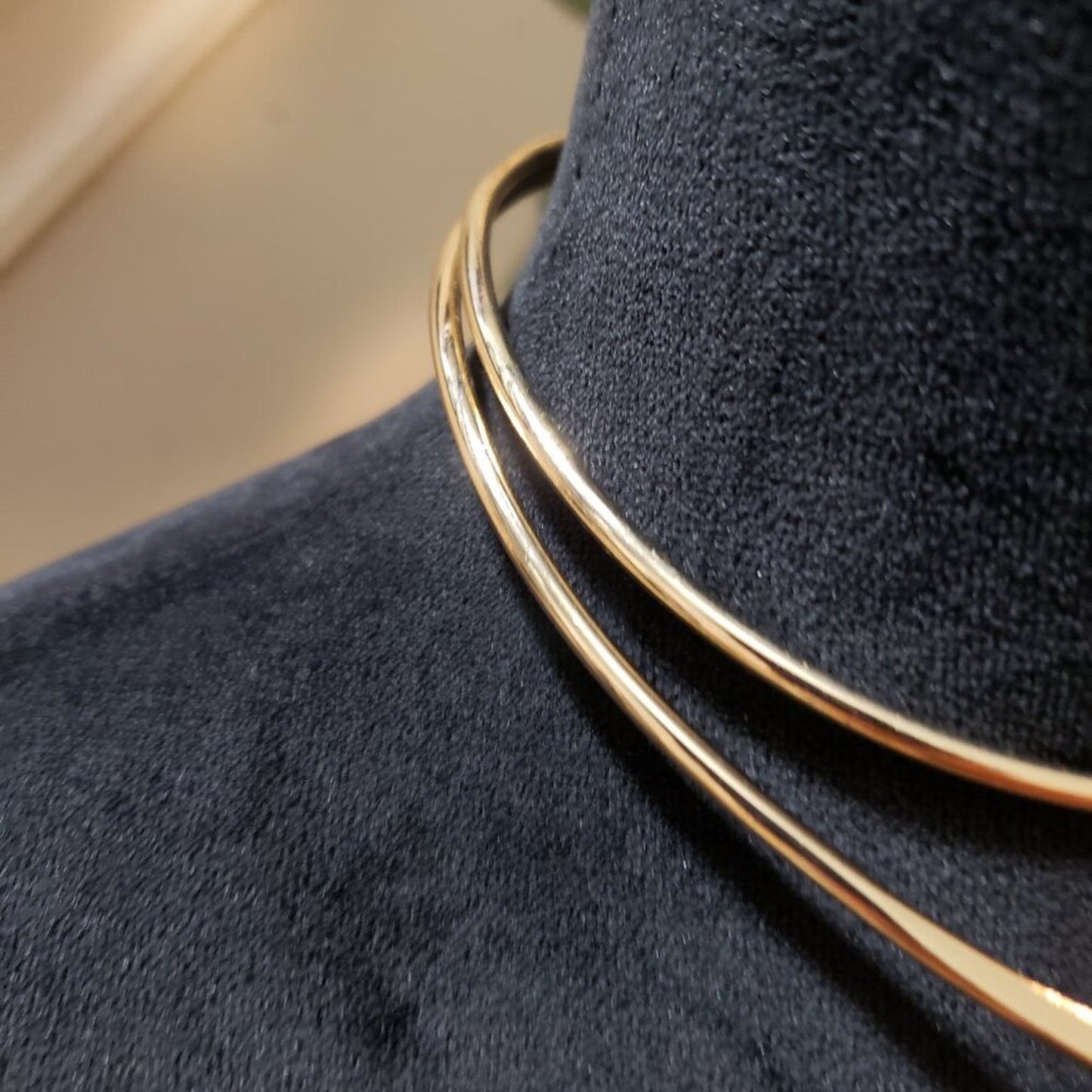 Womens Fashion Gold Tone Geometric Double-Deck Collar Necklace w/ Lobster Clasp