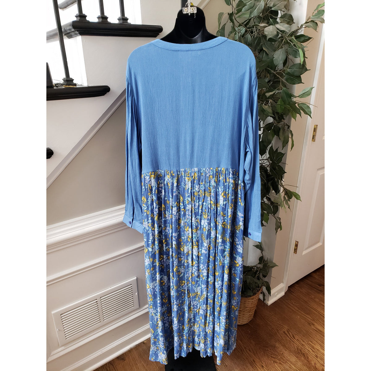 Woman Within Maxi Dress Womens 22W Blue Floral Rayon Long Sleeve Boho Style