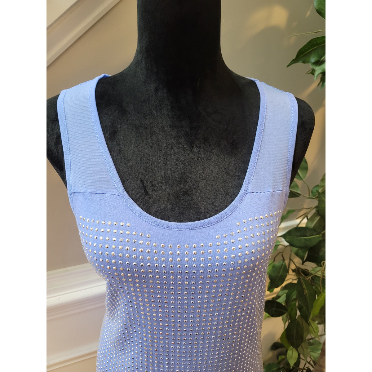 International Concepts Tank Top Women's Large Blue Sheer Scoop Neck Sleeveless