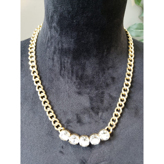Women Gold Chain Necklace Clear Crystal Accent Lobster Clasp Elegant Minimalist