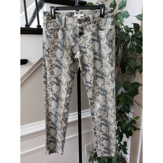 Cabi Pants Women 4 Multi Denim Animal Print Stretch Cotton Slim Fit Straight Leg