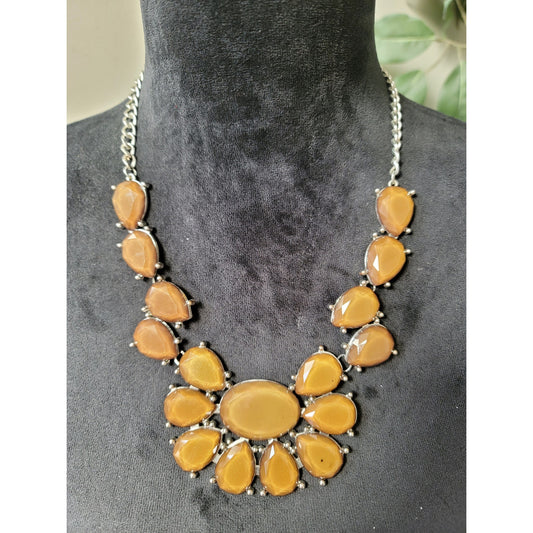 Women's Statement Necklace With Brown Stones And Lobster Clasp Chain Jewelry