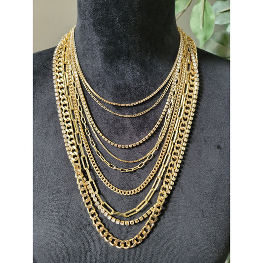 Women's Layered Gold Chains Necklace With Lobster Clasps Statement Jewelry