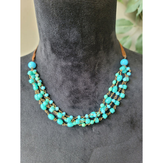 Women's Turquoise Beaded Statement Necklace With Lobster Clasp Closure