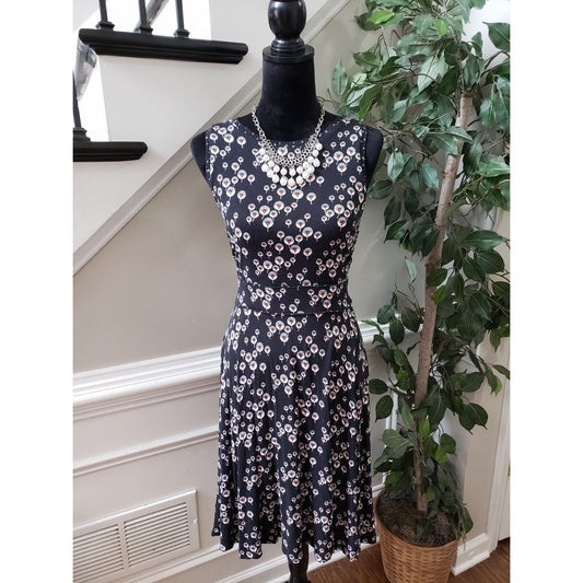 Loft Women's Black Rayon Casual Round Neck Sleeveless Knee Length Dress Size 8