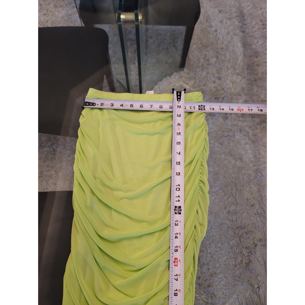 Fashion Nova Ruched Maxi Skirt Women's Medium Lime Green High Slit Fully Lined