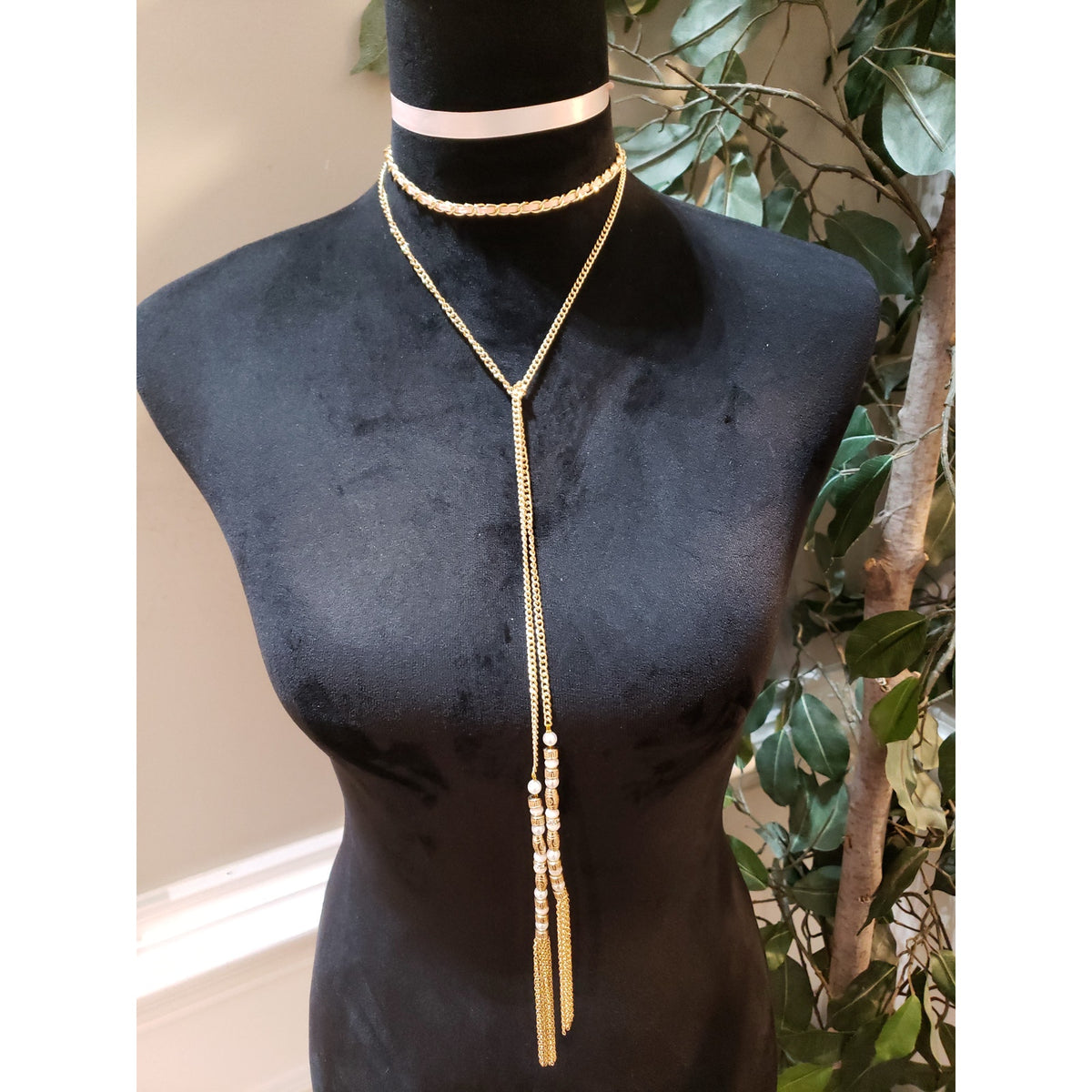 Womens Gold Tone Layered Chain Drop Tassel Necklace with Lobster Clasp 3 Pieces