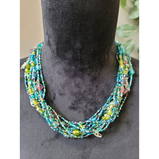 Women's Multicolor Beaded Necklace With Lobster Clasp Handmade Statement Piece