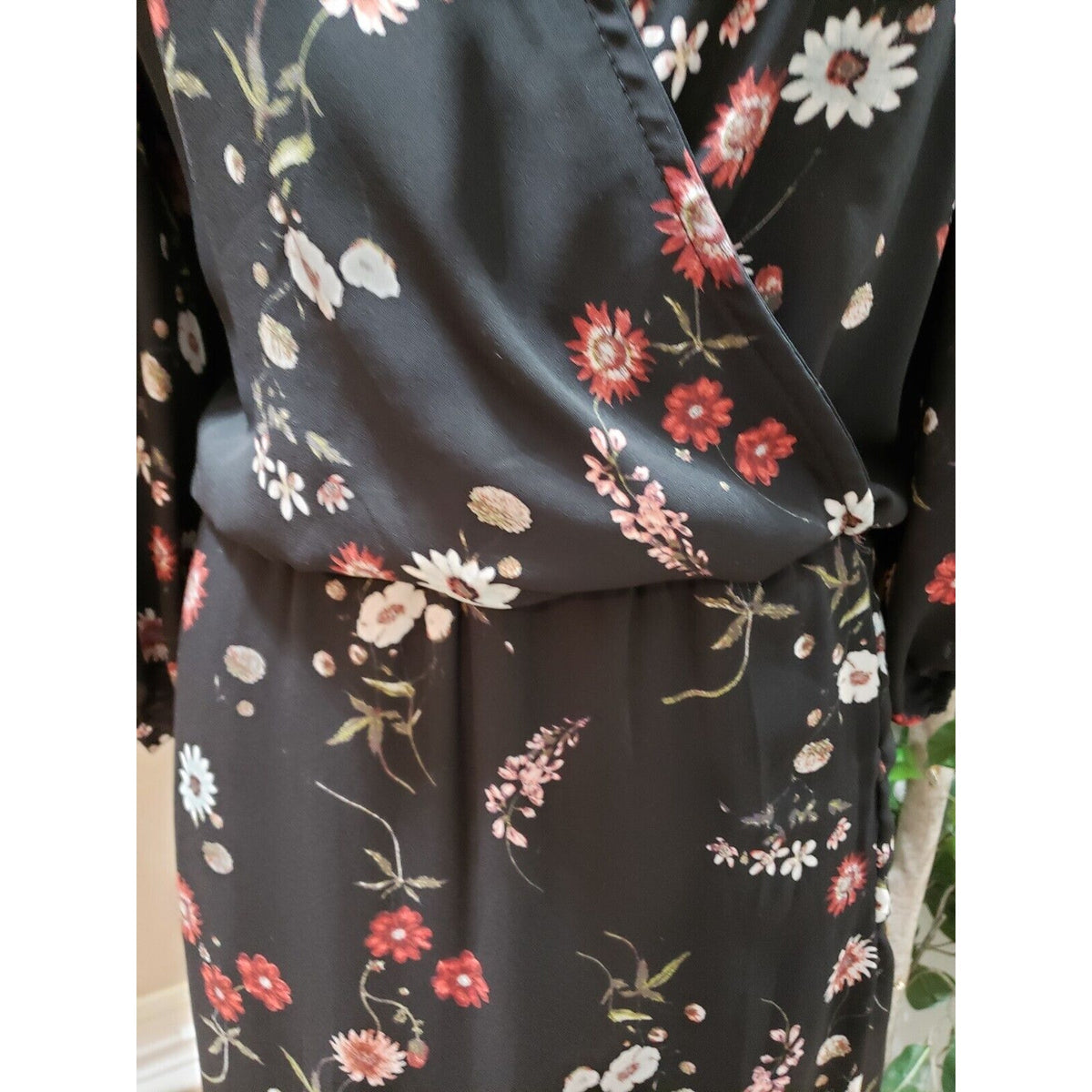 Lilian Women Black Floral Polyester Cold Shoulder Long Sleeve Long Maxi Dress 2X
