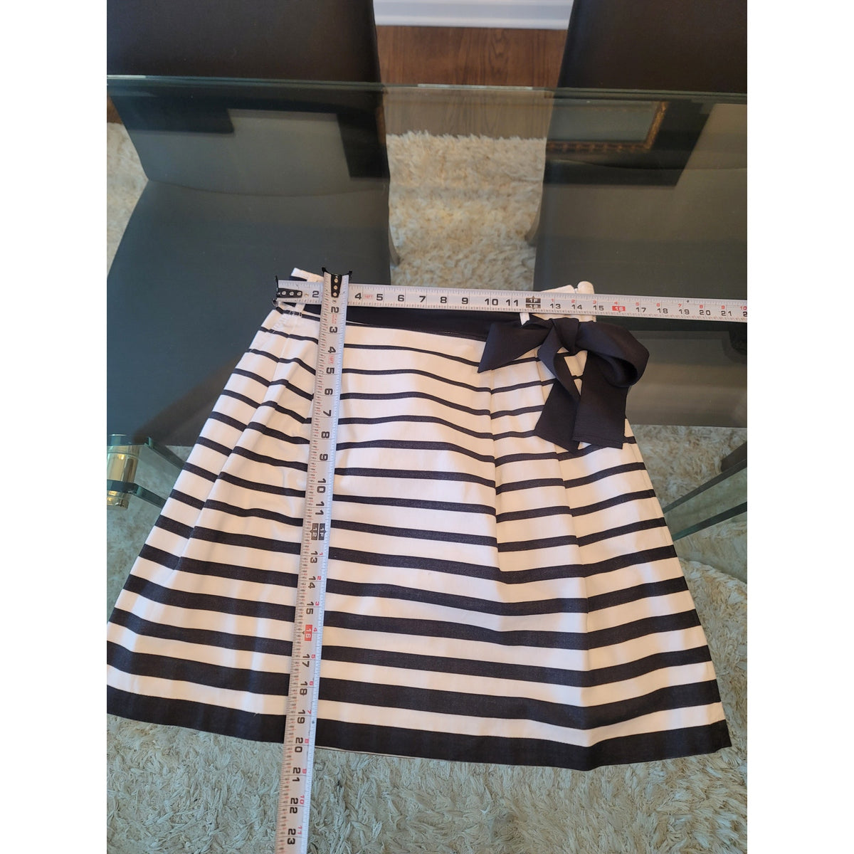White House Black Market A-Line Skirt White/Black Womens SZ 8 Striped Belted Bow