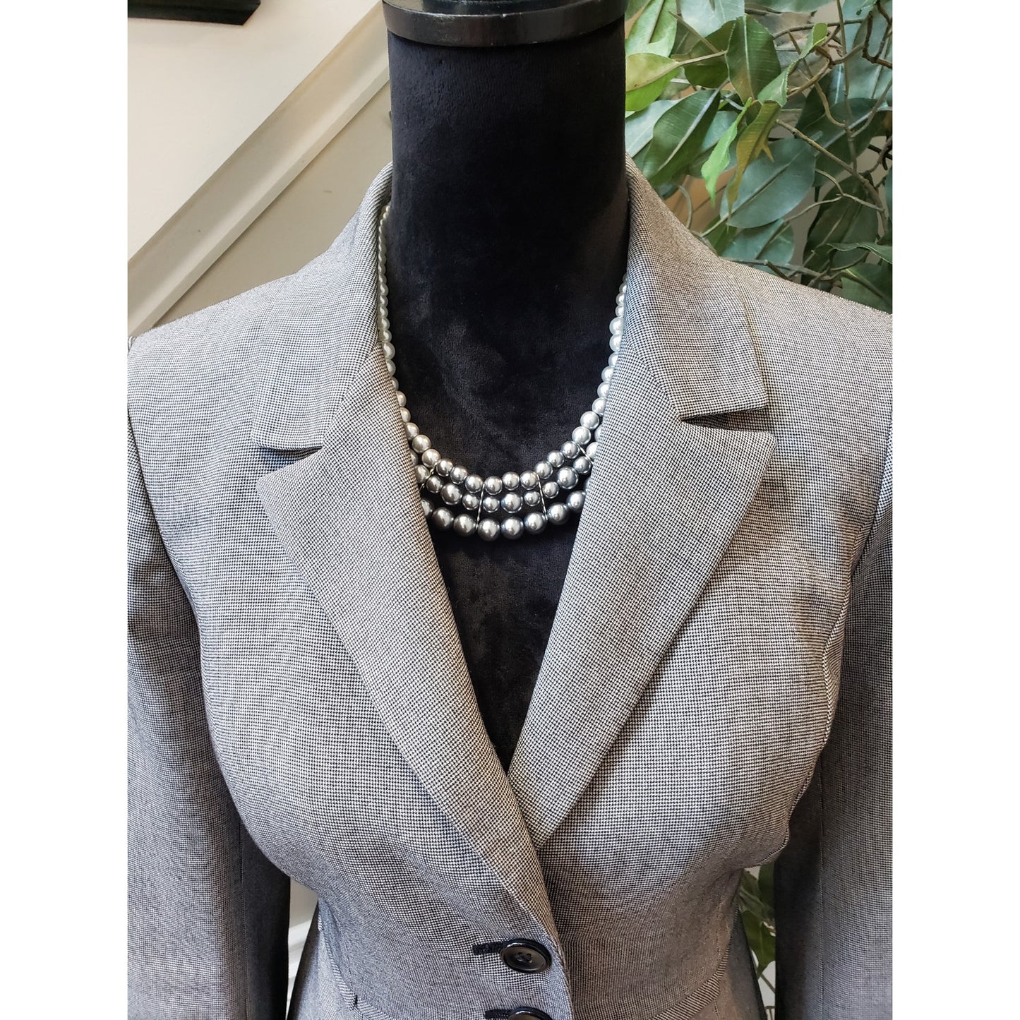 The Limited Blazer Jacket Womens S Gray Houndstooth Single Breasted Button Front