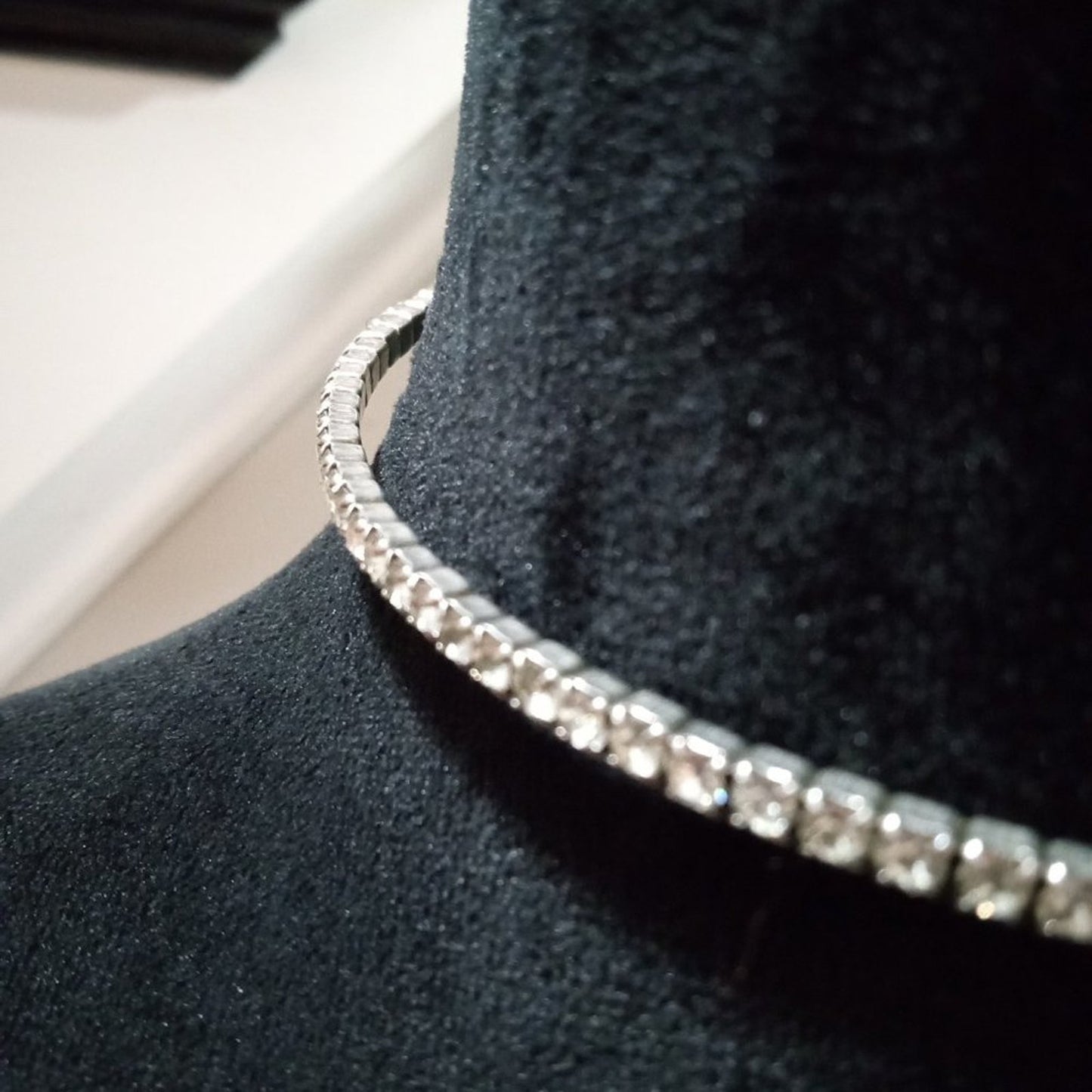 Women Fashion Elegant Clear Faceted Rhinestone Beaded Tennis Choker Necklace