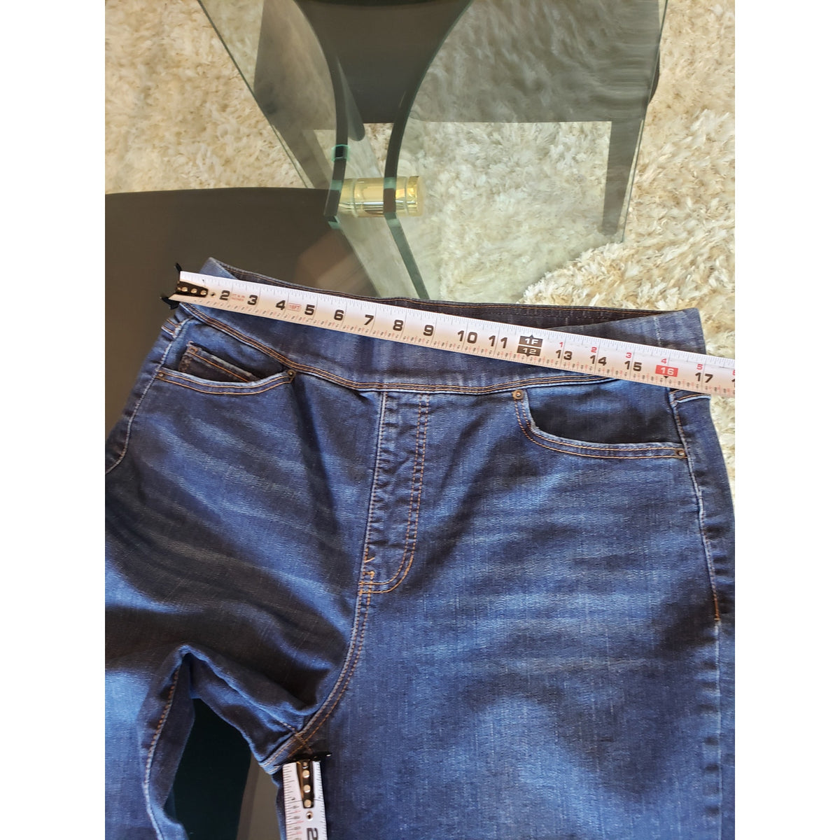 Terra & Sky Jeans Womens 14W Blue Denim Pockets High Rise Waistband Skinny Leg