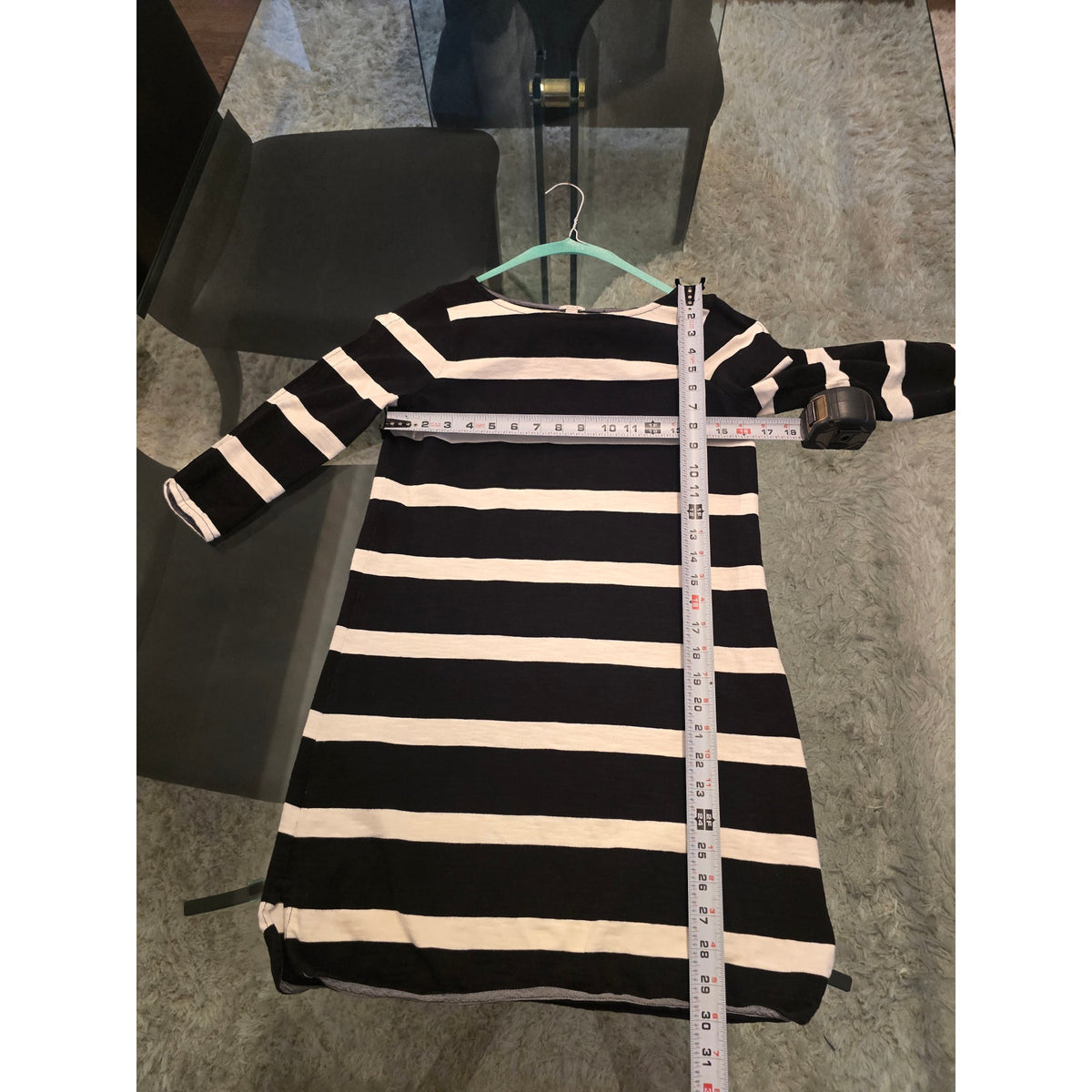J. Crew Shift Dress Women's Size XS Black/White Striped Boat Neck 3/4 Sleeves