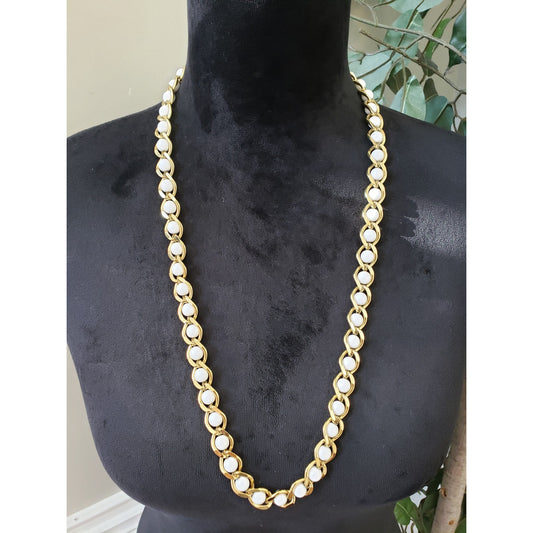 Women's Fashion Gold Tone Faux Pearl Cage Chain Necklace Jewelry with Claw Clasp