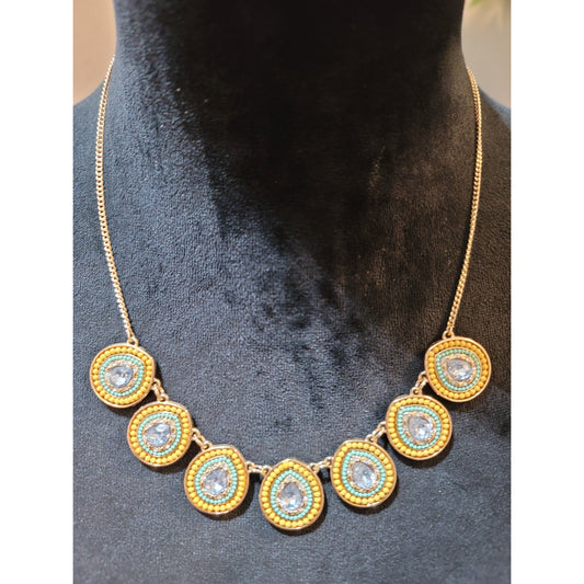 Women’s Gold Tone Beaded Teardrop Crystal Fashion Necklace With Lobster Clasp