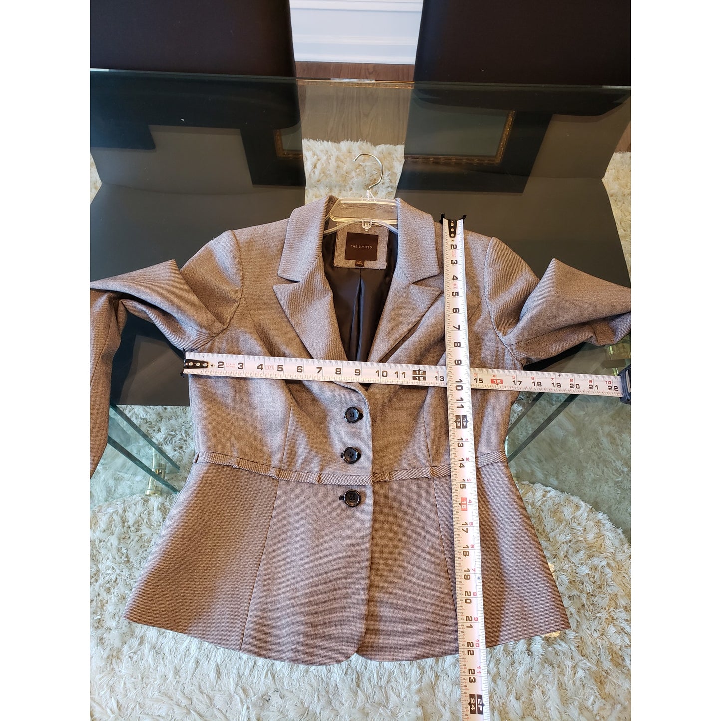 The Limited Blazer Jacket Womens S Gray Houndstooth Single Breasted Button Front