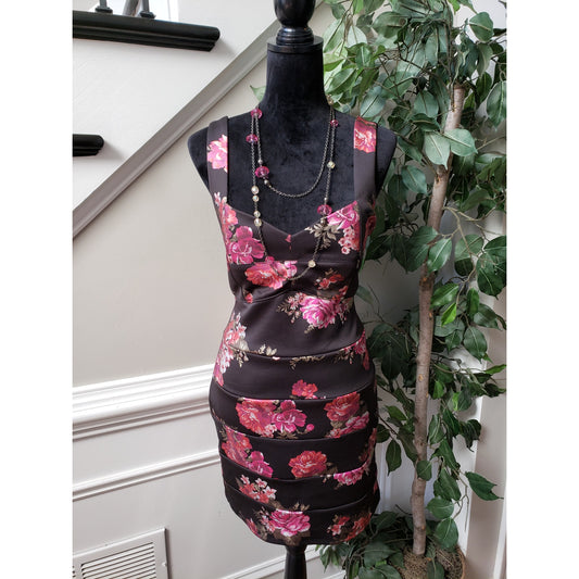Trixxi Knee Length Dress Women's Size 13 Brown Floral Wide Strap Sweetheart Neck