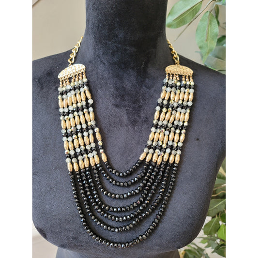 Womens Black And Gold Beaded Multilayer Necklace With Lobster Clasp Lock Jewelry