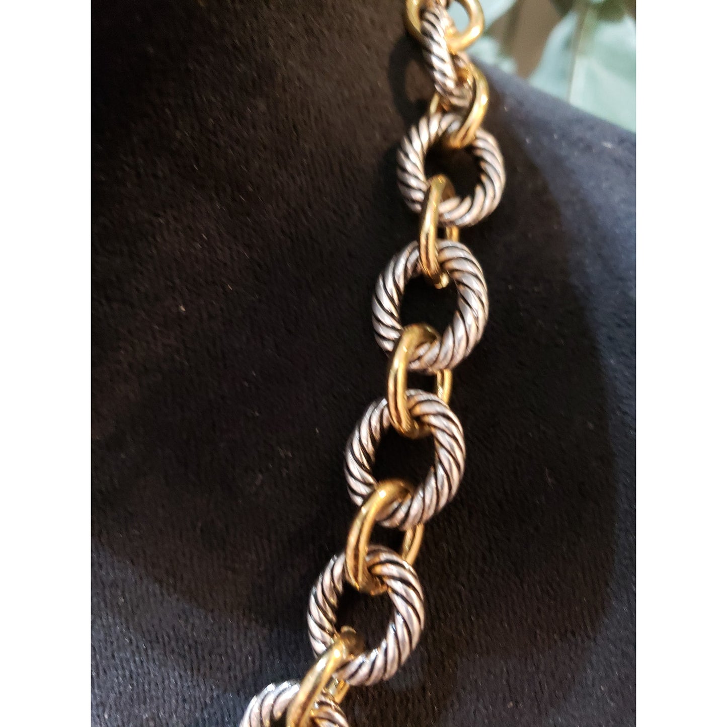 Womens Fashion 2 Tone Twisted Linked Chain Collar Necklace Jewelry with Bracelet
