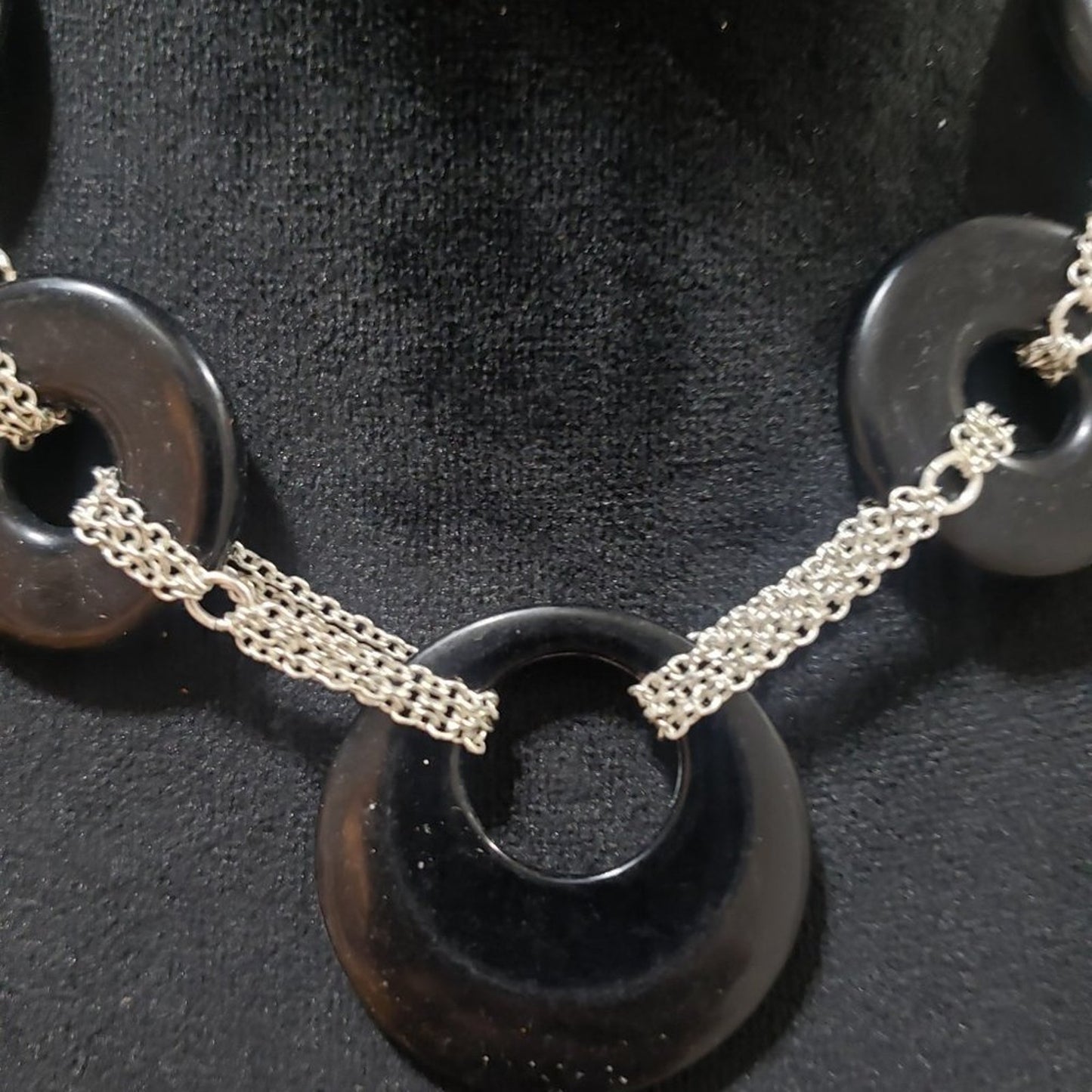 Womens Fashion Black Circle Plain Disc Silver Chains Frontal Necklace Lobster