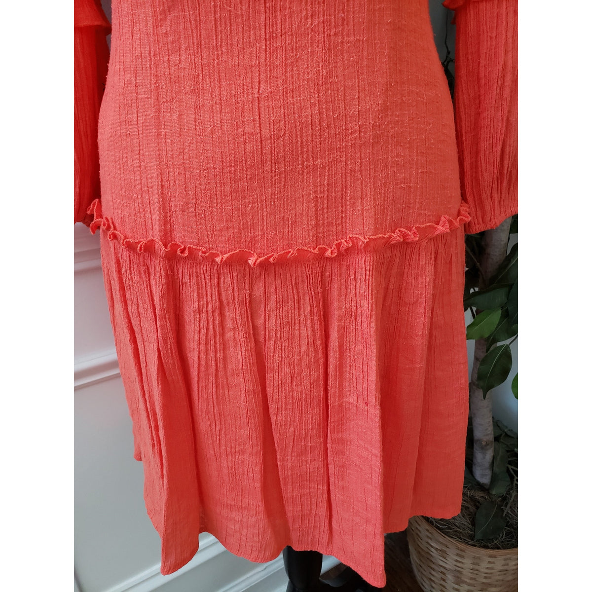 Harper 241 A-Line Dress Womens Small Coral Balloon Sleeve Frill Hem Lined