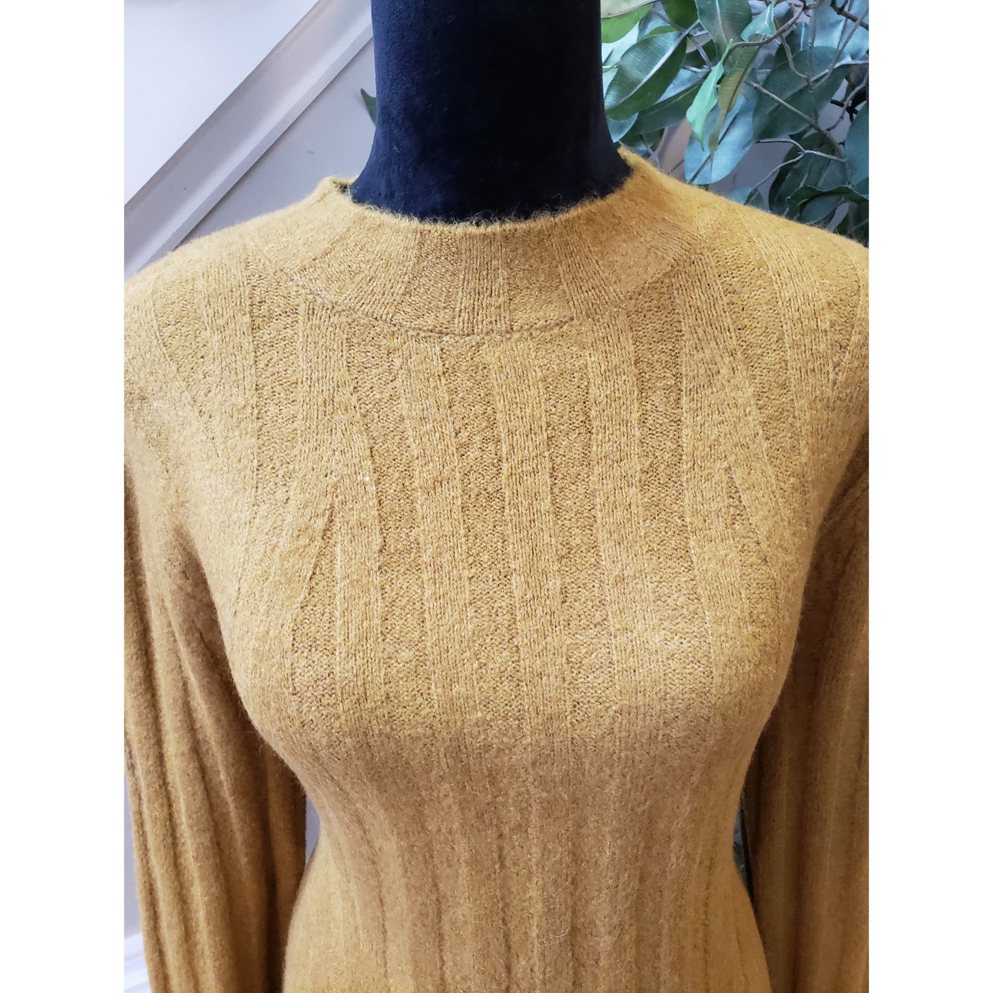 A New Day Sweater Dress Women's XS Green Knit Long Sleeve Lightweight Mock Neck