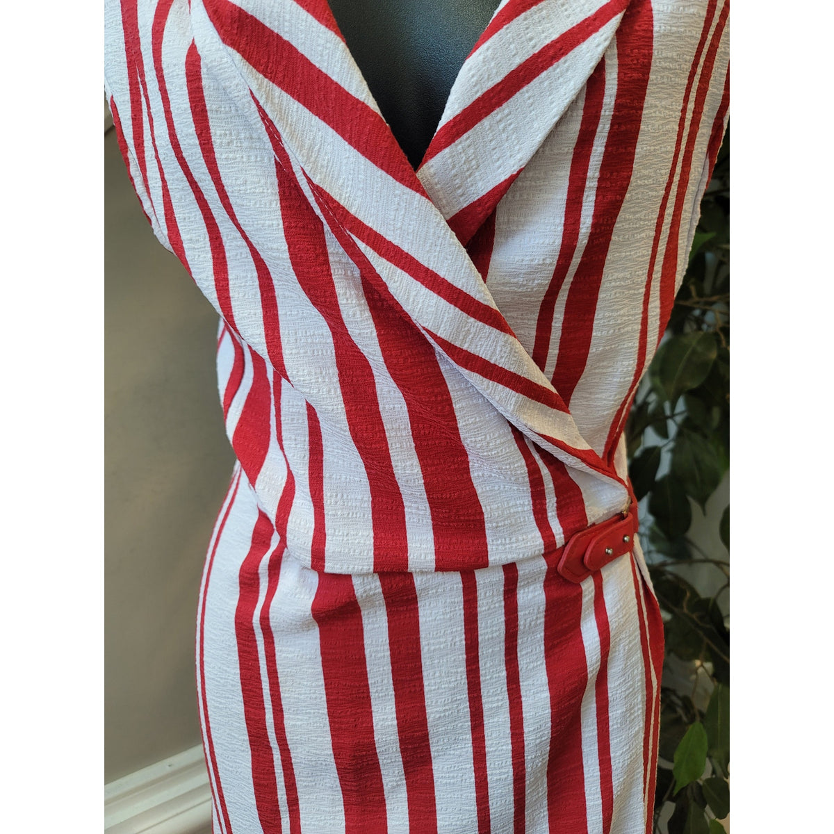 Ashley Stewart Maxi Dress Womens 22 Red White Striped Shawl Lapel Party/Cocktail