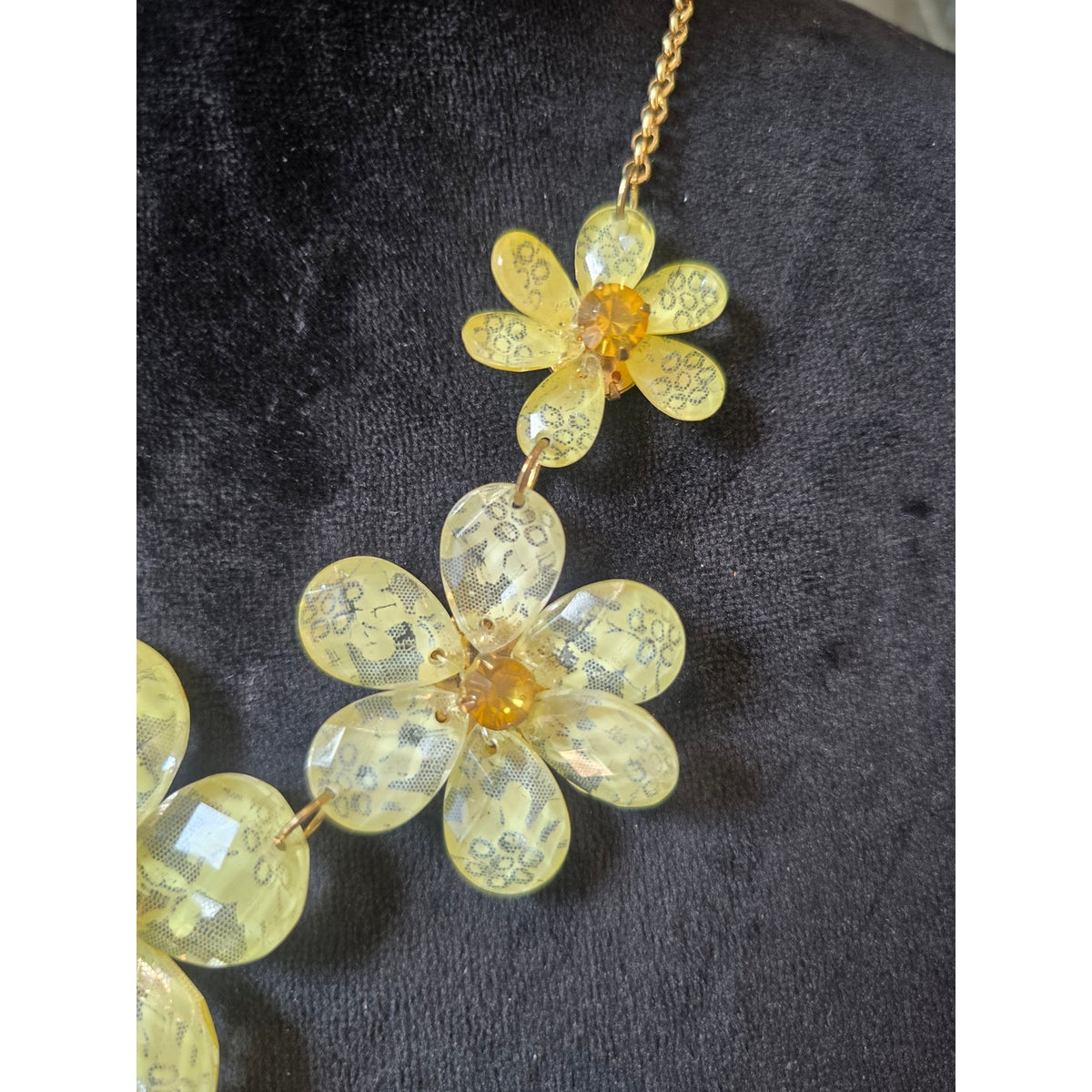 Gold Tone Yellow Floral Acrylic Statement Necklace