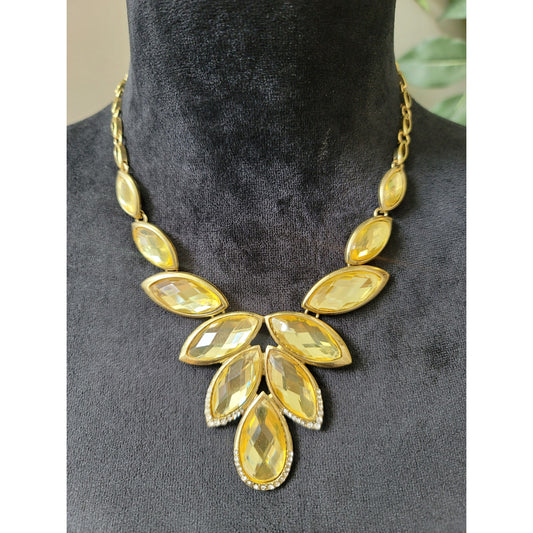 Women's Yellow Rhinestone Teardrop Necklace with Gold Accents Elegant Jewelry