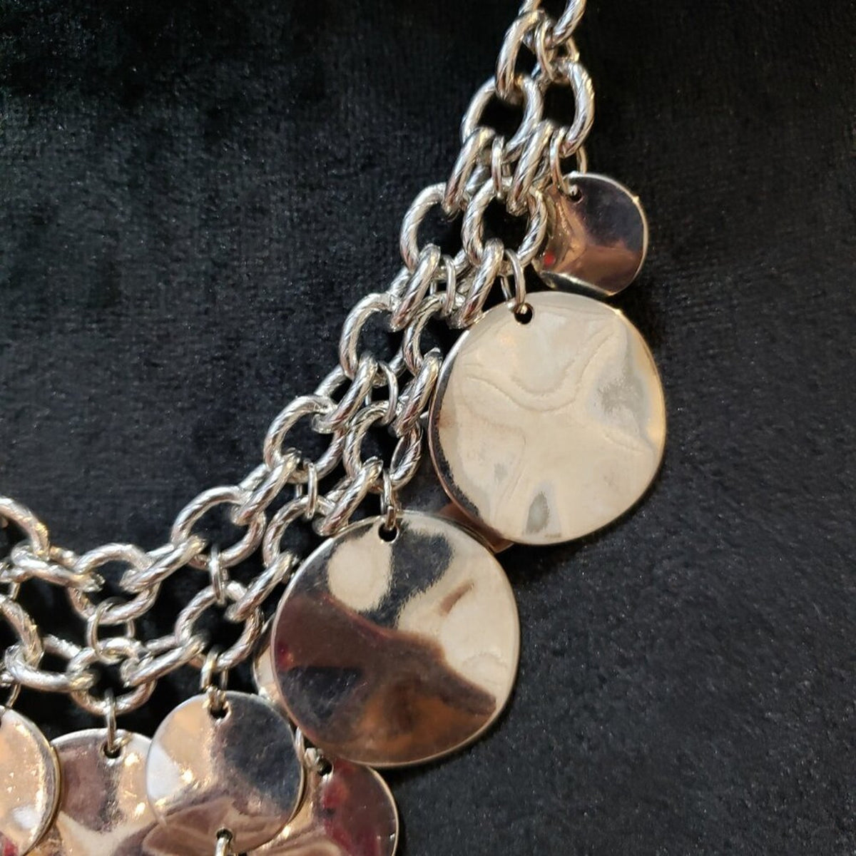 Womens Silver Metal Circle Disc Cascading Necklace Jewelry with Lobster Clasp