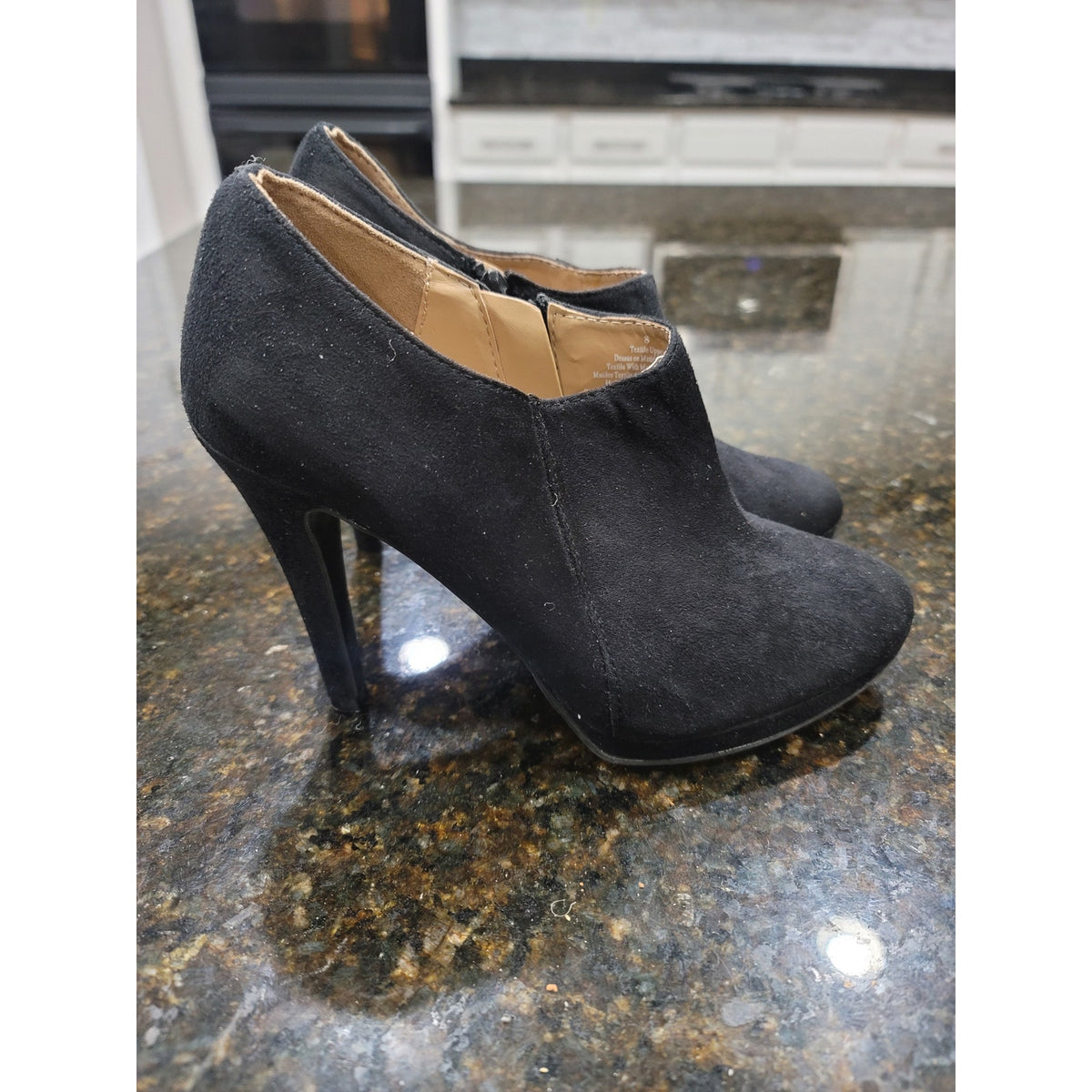 Merona Ankle Stiletto Heel Bootie Women's Size 8 Black Suede Leather Side Zipper