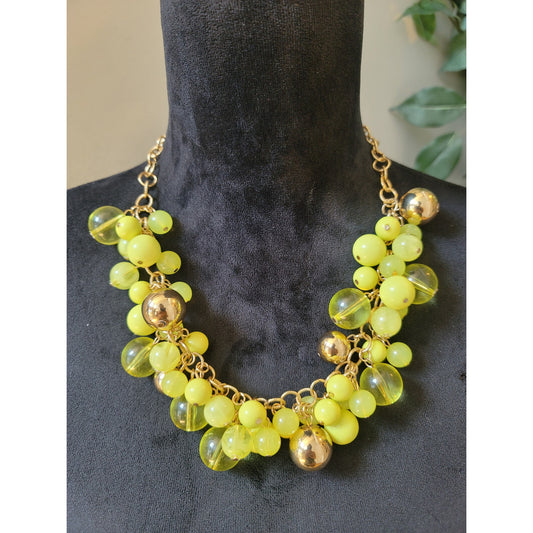 Women's Yellow Beaded Statement Necklace With Lobster Clasp Lock And Gold Chain