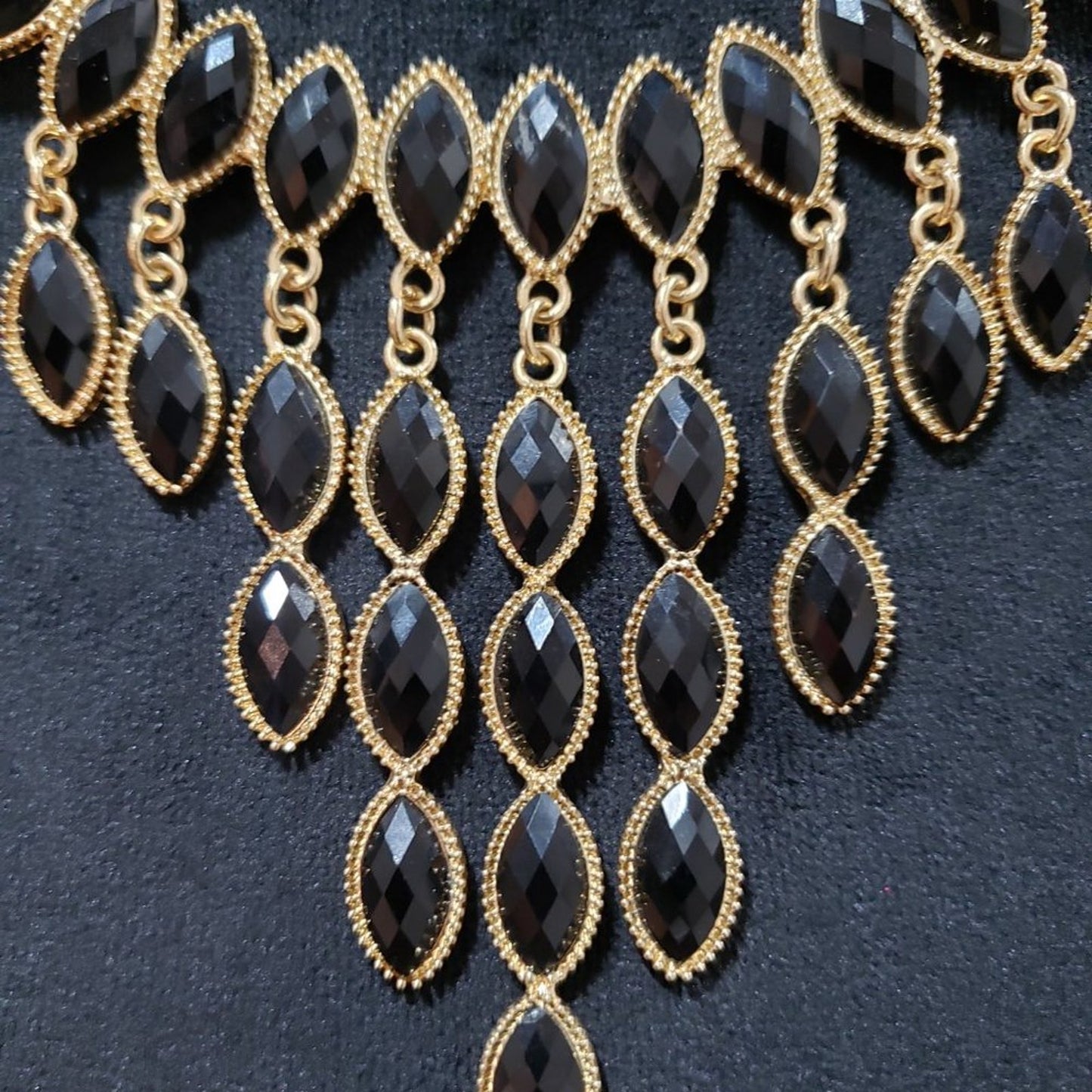 Women's Black & Gold Chain Teardrop Beaded Stylish Statement Fashion Necklace